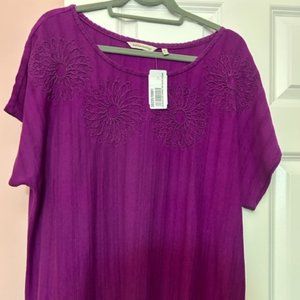 Soft Surrounding Purple embroidered Tee XL, NWT